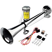 GAMPRO Cuerno de coche Bocina 12V 150db- bocina de trompeta cromada de 45 cm de cromo simple Bocina de aire con…
